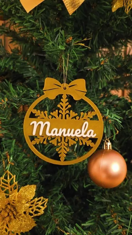 Enfeite Natalino Personalizado Dourado Floco de Neve.