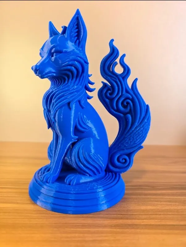 Estatueta Raposa Estilizada Azul 3D Decorativa para Mesa Estante Presente Criativo