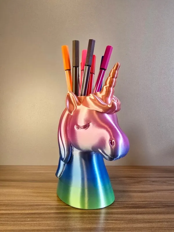 Porta-Canetas Unicórnio Furta-Cor Organizador de Mesa Criativo Decorativo
