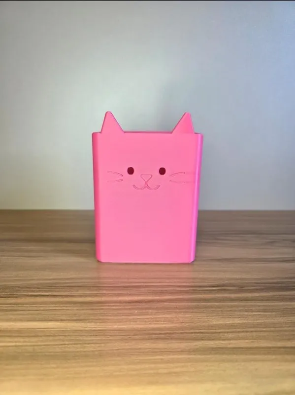 Porta-Lápis Gatinho Rosa Organizador de Mesa Divertido Decorativo