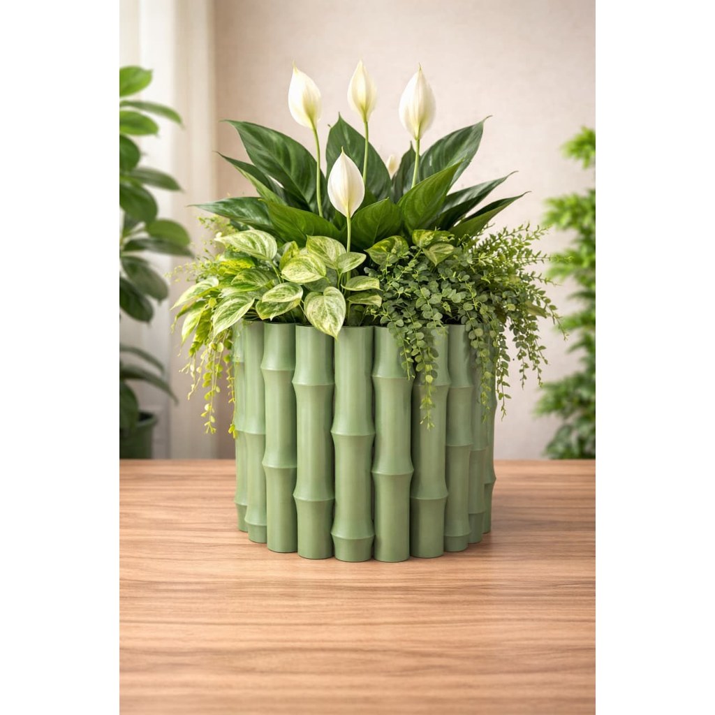 Vaso Decorativo Moderno Estilo Bambu em Impressão 3D Cachepot Elegante para Plantas Casa