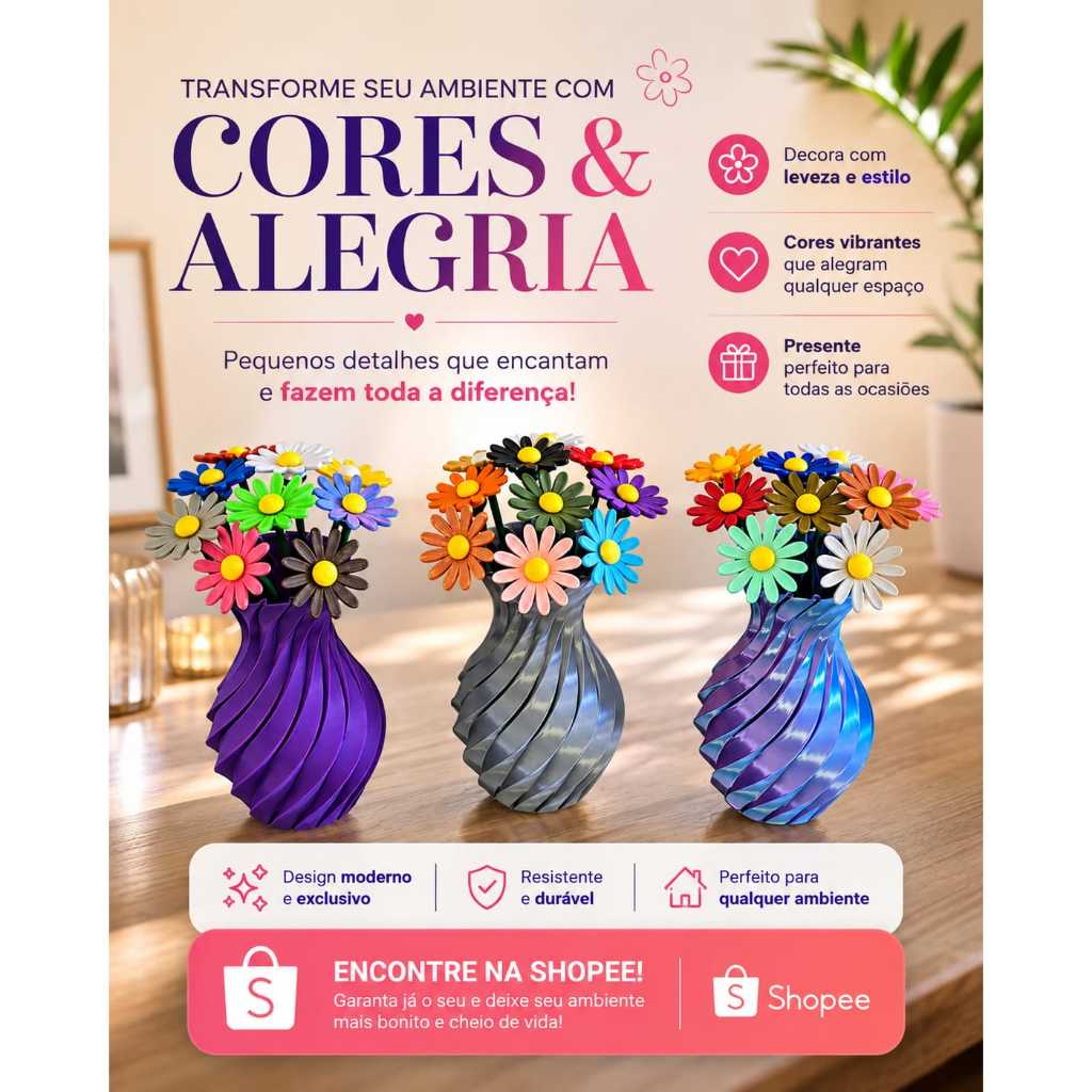 Vaso Espiral Decorativo ou Flores Margaridas Kit 6 ou 8 Modular Mesa Sala Escritório - VENDIDOS SEPARADAMENTE