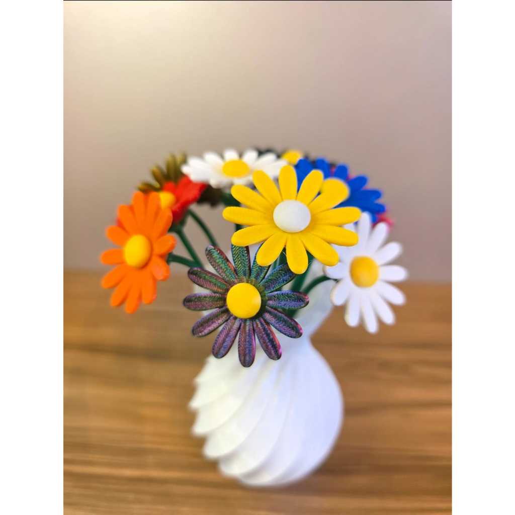 Vaso Decorativo Modular e Flores Margaridas (Escolha Vaso ou Flores) | Decoração Mesa Sala Escritório