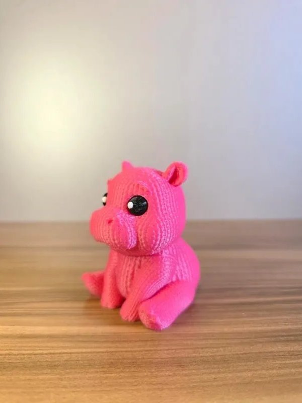 Hipopótamo Rosa Decorativo 3D Estilo Tricô para Mesa Quarto Infantil Presente