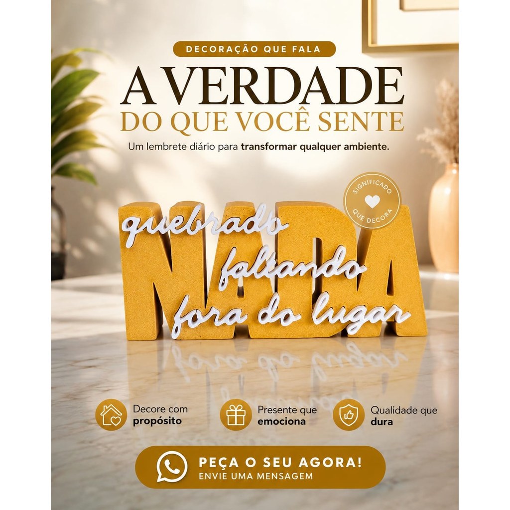 Escultura Decorativa Nada Quebrado Faltando Fora do Lugar Frase 3D para Mesa e Estante