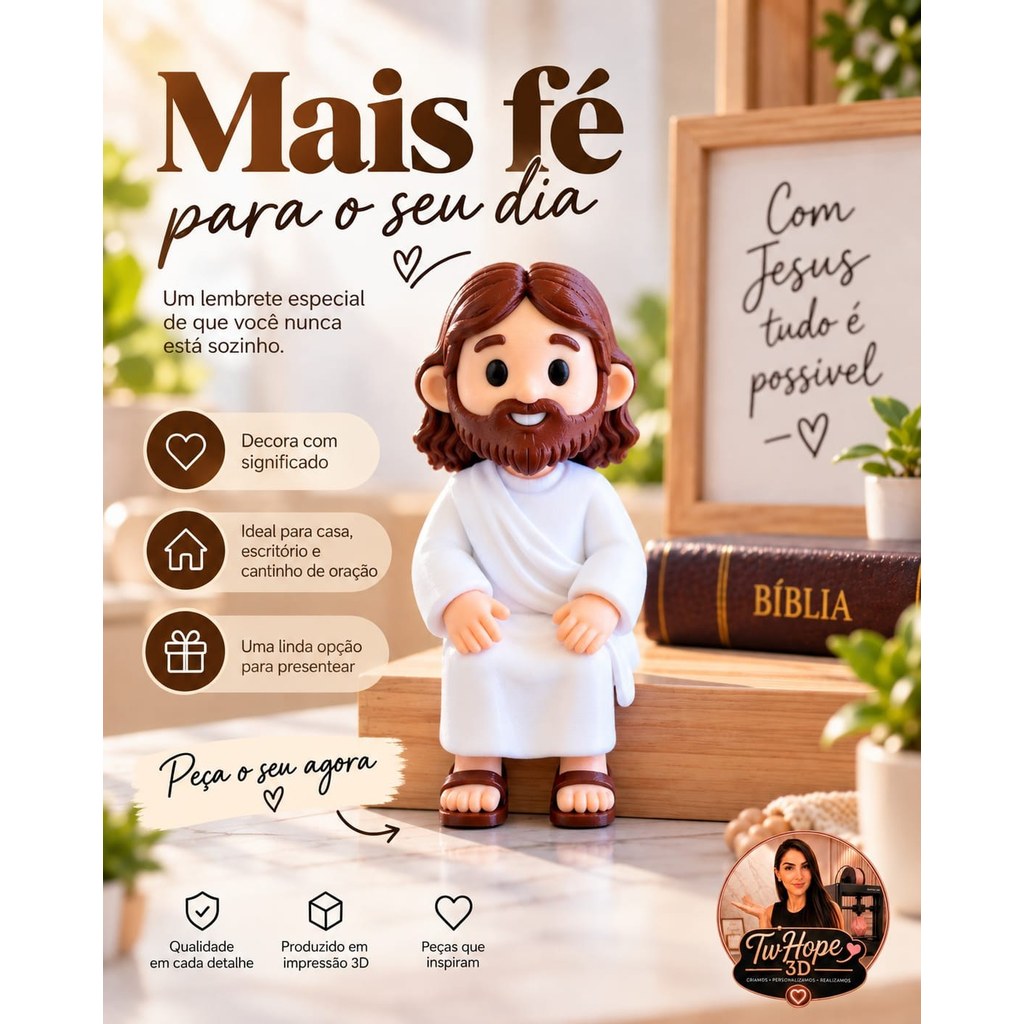Estatueta Decorativa de Mini Jesus em Impressão 3D Design Fofo para Cantinho de Oração