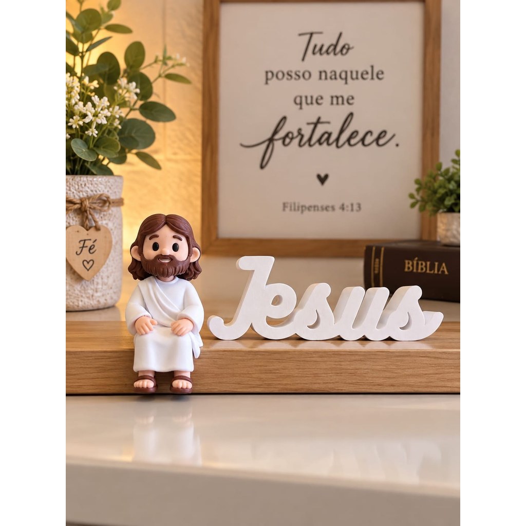 Estatueta Decorativa de Mini Jesus em Impressão 3D Design Fofo para Cantinho de Oração