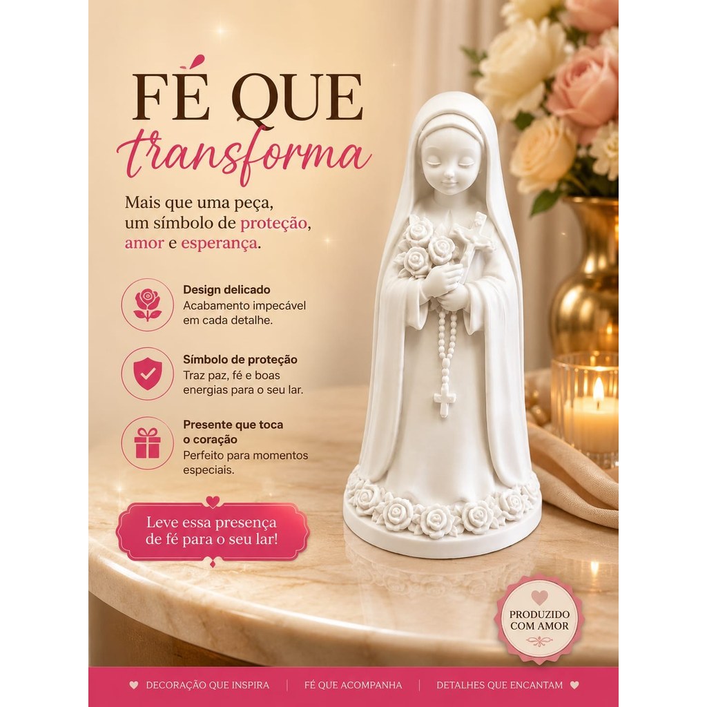 Escultura Santa Terezinha Decorativa Fé e Proteção Estatueta Religiosa 3D Design Delicado
