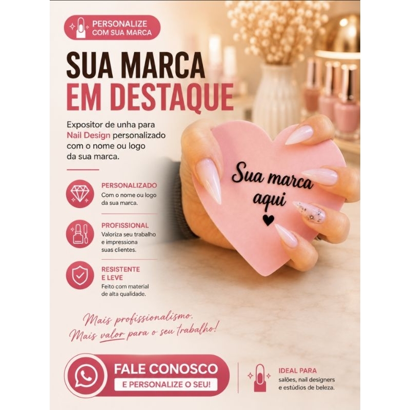 Placa Coração Personalizada com Sua Marca em 3D para Decoração de Salão e Esmalteria