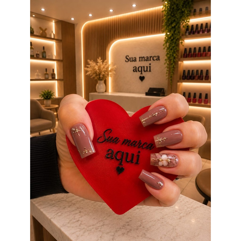 Placa Coração Personalizada com Sua Marca em 3D para Decoração de Salão e Esmalteria