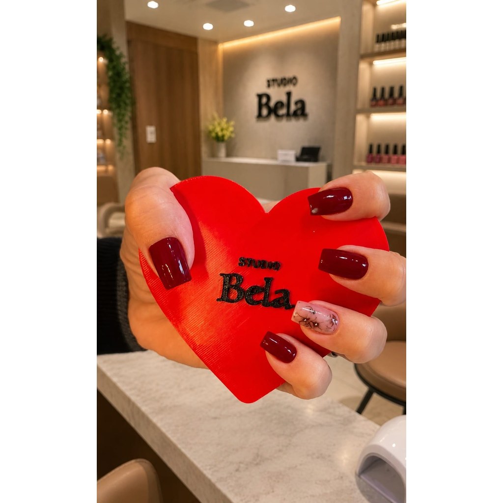 Placa Coração Personalizada com Sua Marca em 3D para Decoração de Salão e Esmalteria
