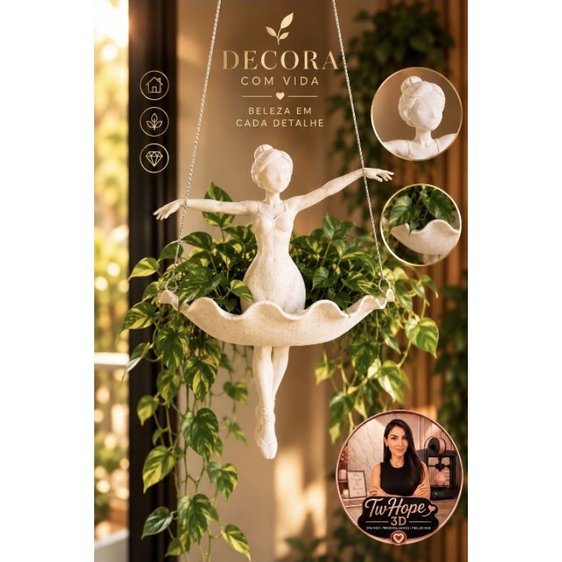 Vaso Suspenso Bailarina Decorativa Cachepot Escultural para Plantas em Impressão 3D