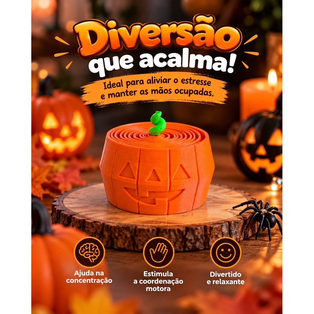 Brinquedo Sensorial Abóbora Halloween Expansível Antiestresse em Impressão 3D Temático