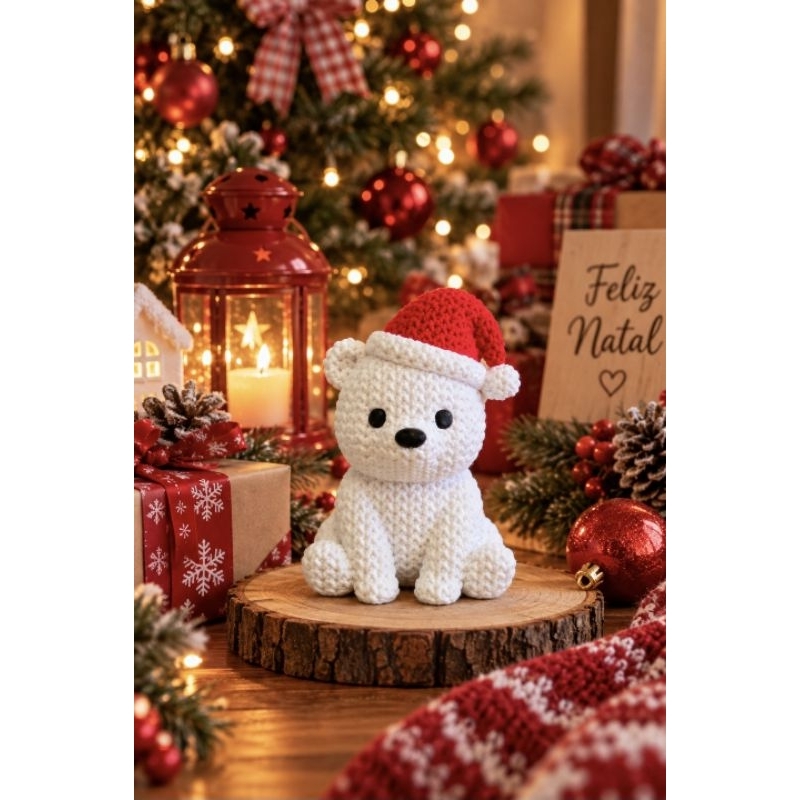 Estatueta Decorativa Urso Polar Natalino Textura Tricotada em Impressão 3D para Mesa3,90