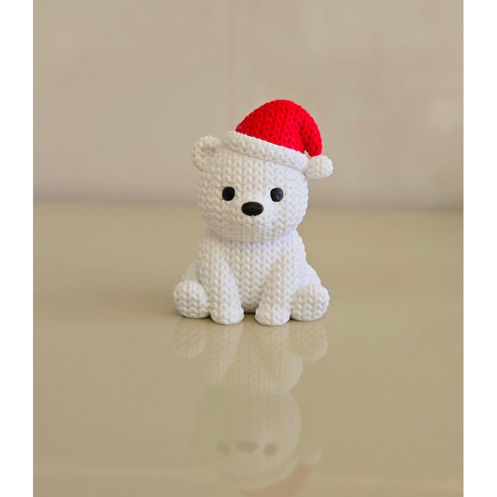Estatueta Decorativa Urso Polar Natalino Textura Tricotada em Impressão 3D para Mesa3,90