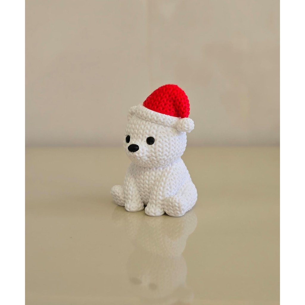 Estatueta Decorativa Urso Polar Natalino Textura Tricotada em Impressão 3D para Mesa3,90