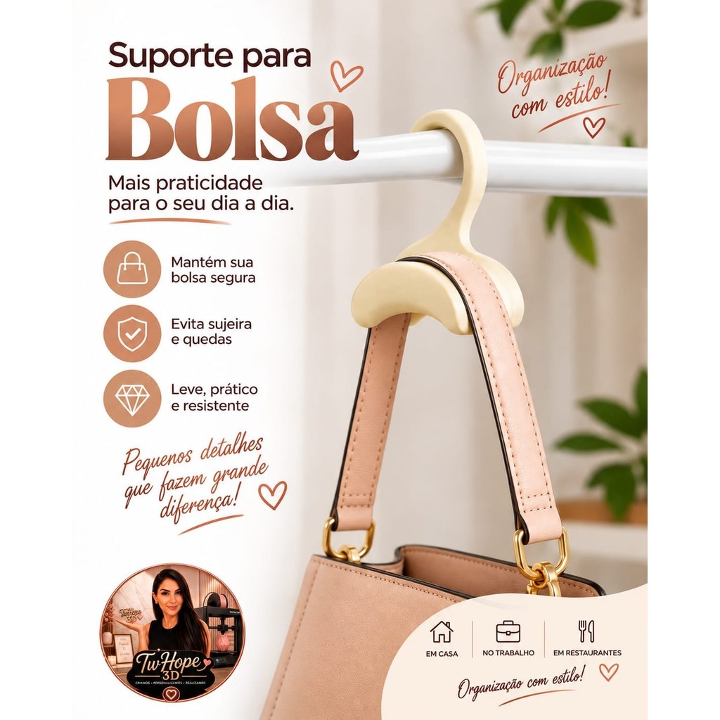 Suporte para Bolsa com Gancho de Mesa Design Elegante e Resistente em Impressão 3D