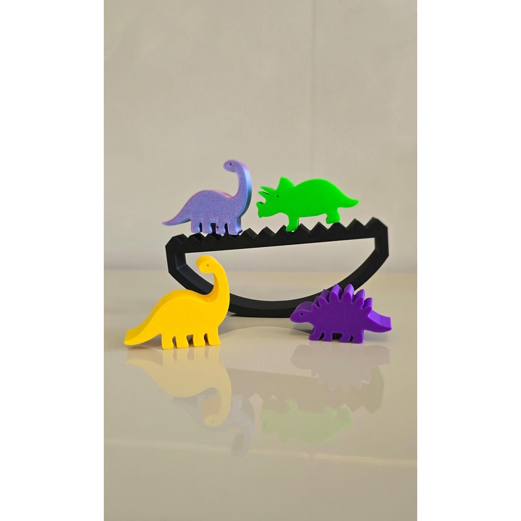 Jogo de Equilíbrio Dinossauros Coloridos Brinquedo Educativo Infantil Impressão 3D