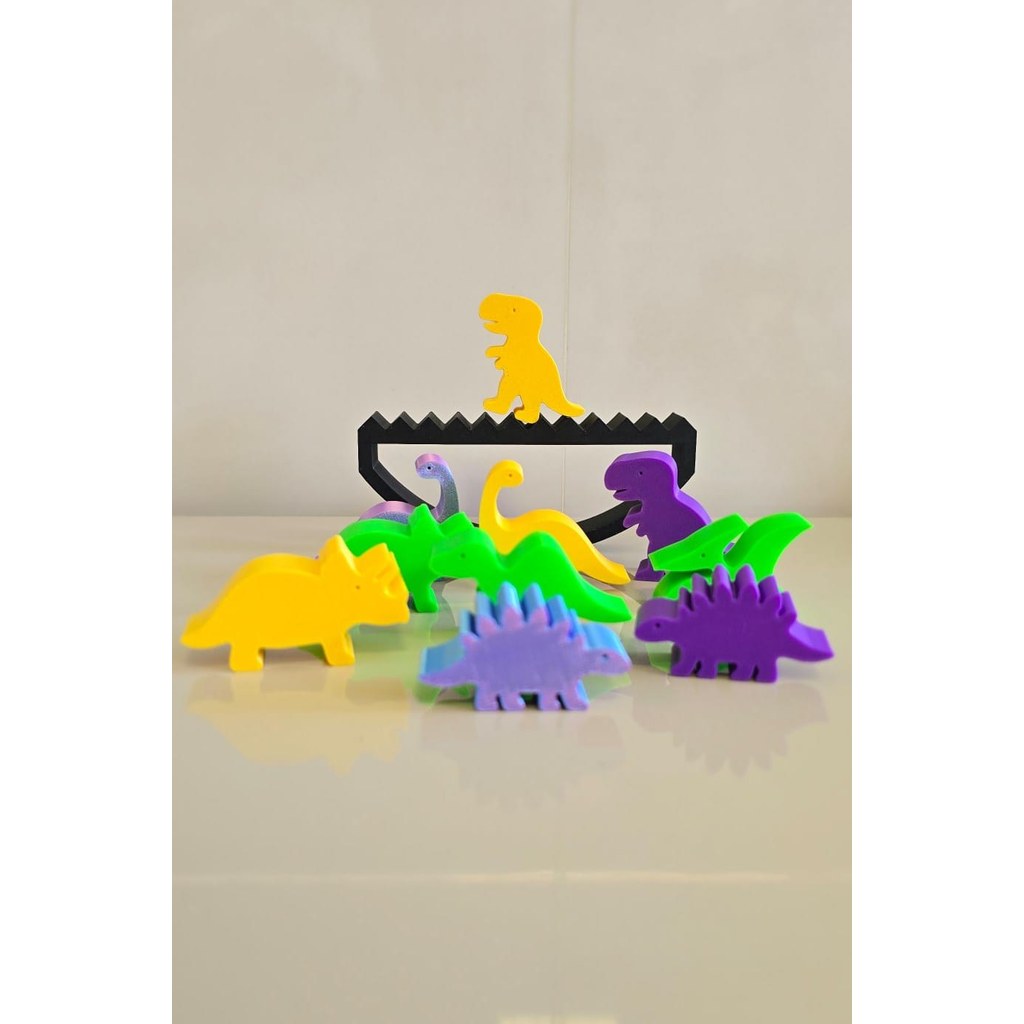 Jogo de Equilíbrio Dinossauros Coloridos Brinquedo Educativo Infantil Impressão 3D