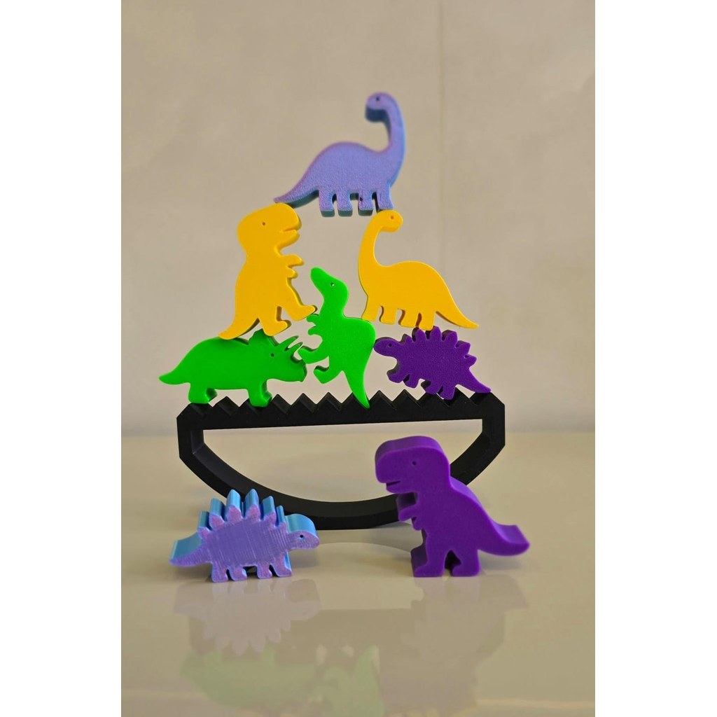 Jogo de Equilíbrio Dinossauros Coloridos Brinquedo Educativo Infantil Impressão 3D