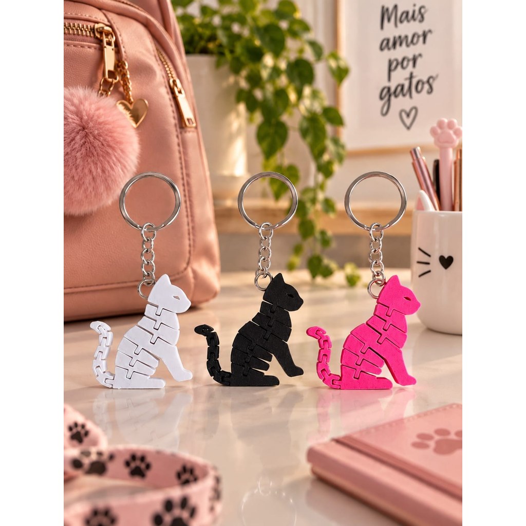Chaveiro Gato Articulado em Impressão 3D Design Criativo para Apaixonados por Gatos
