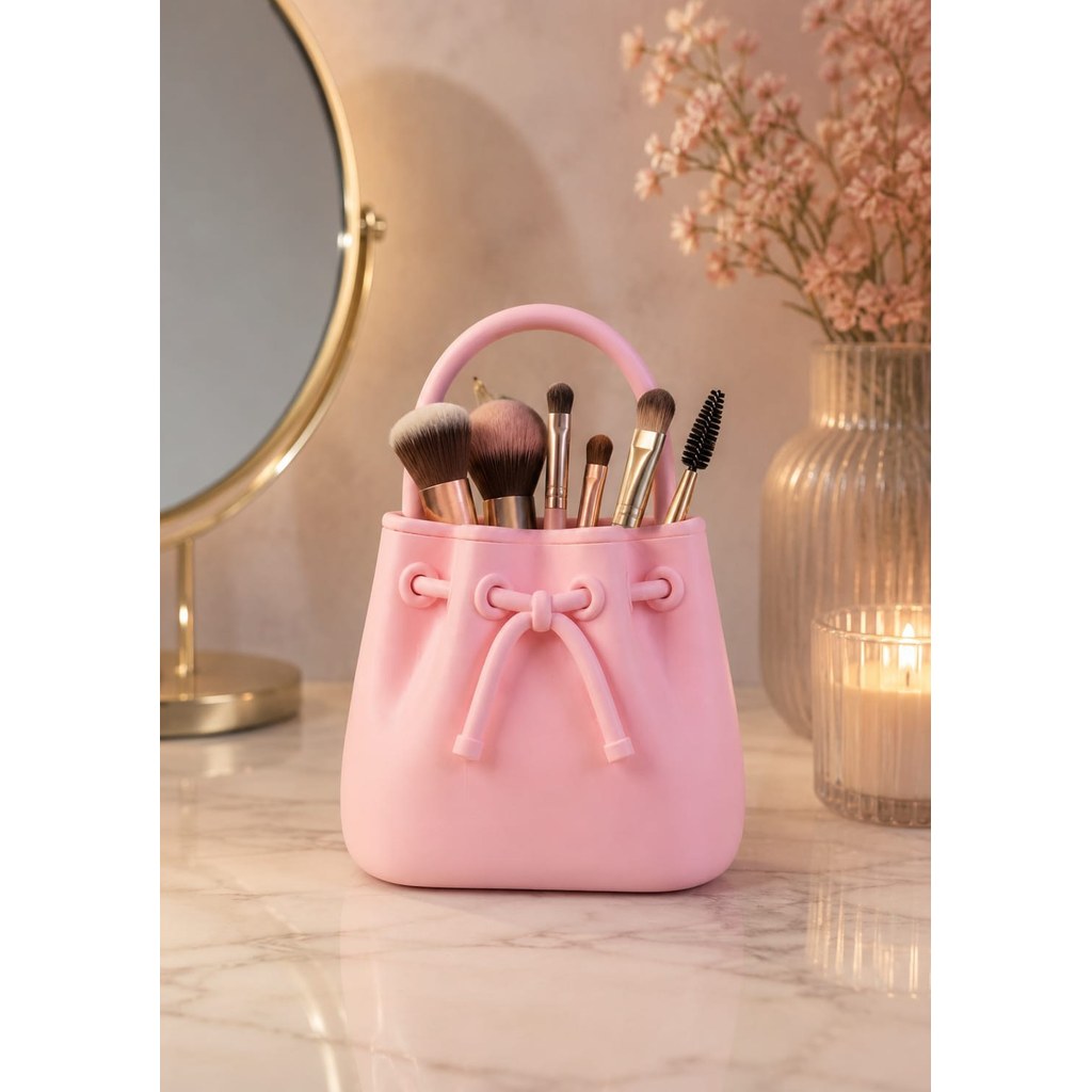 Bolsa Decorativa Rosa Laço Organizador Pincéis Maquiagem Estilo Moderno Impressão 3D