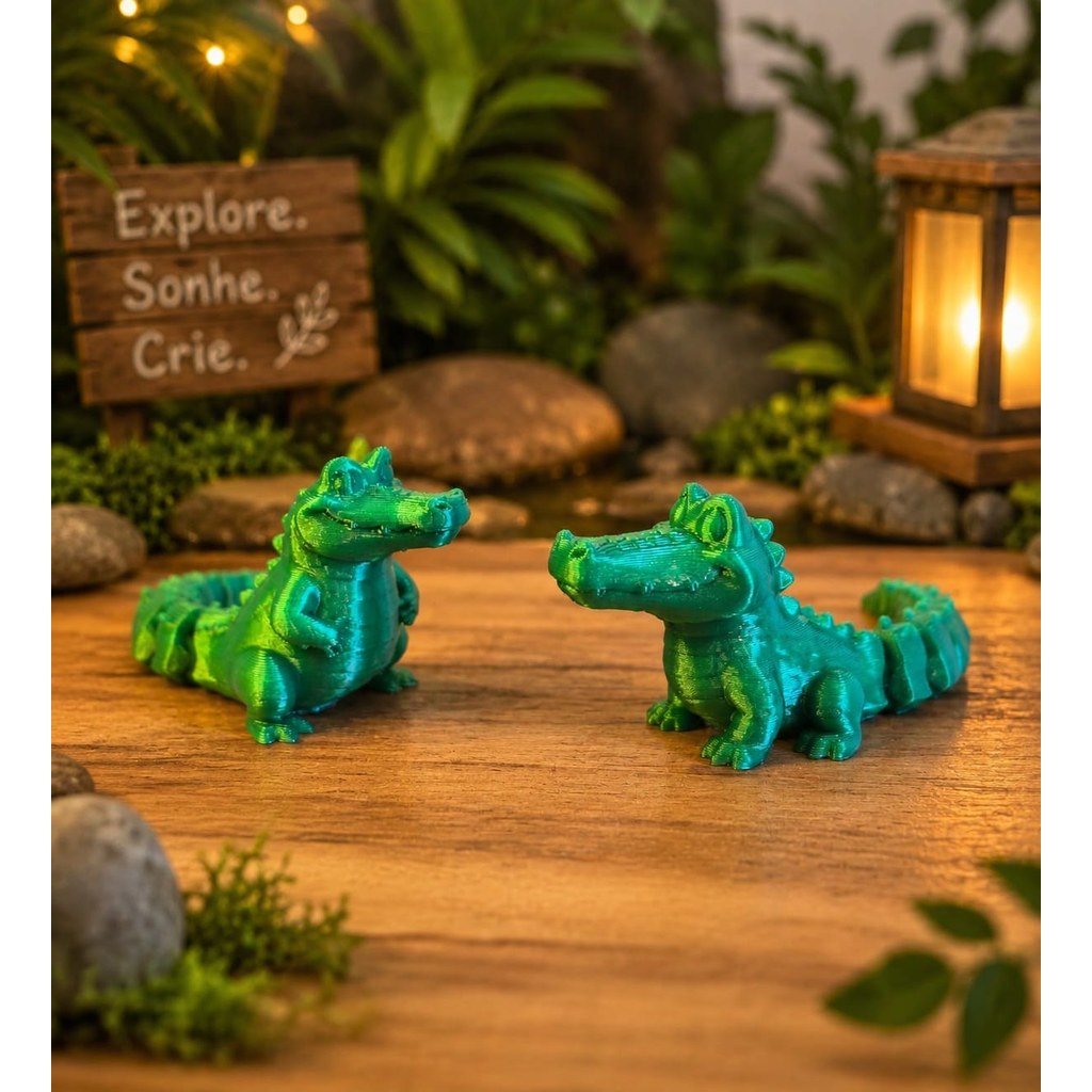 Estatueta Jacaré Flexível Articulado Impressão 3D Decoração Quarto Infantil Mesa