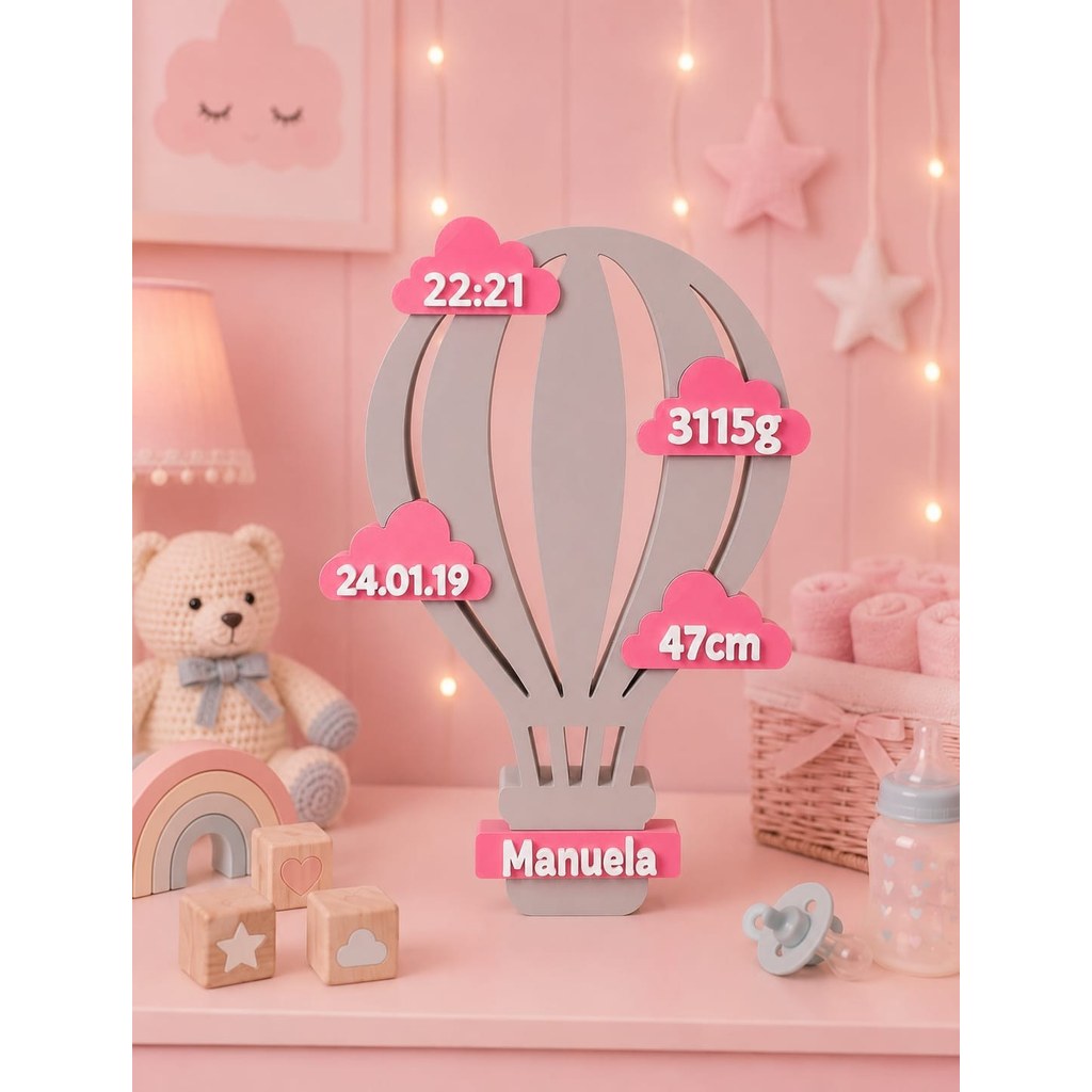 Enfeite Balão de Ar Quente Personalizado Nascimento Bebê Decoração Quarto Maternidade