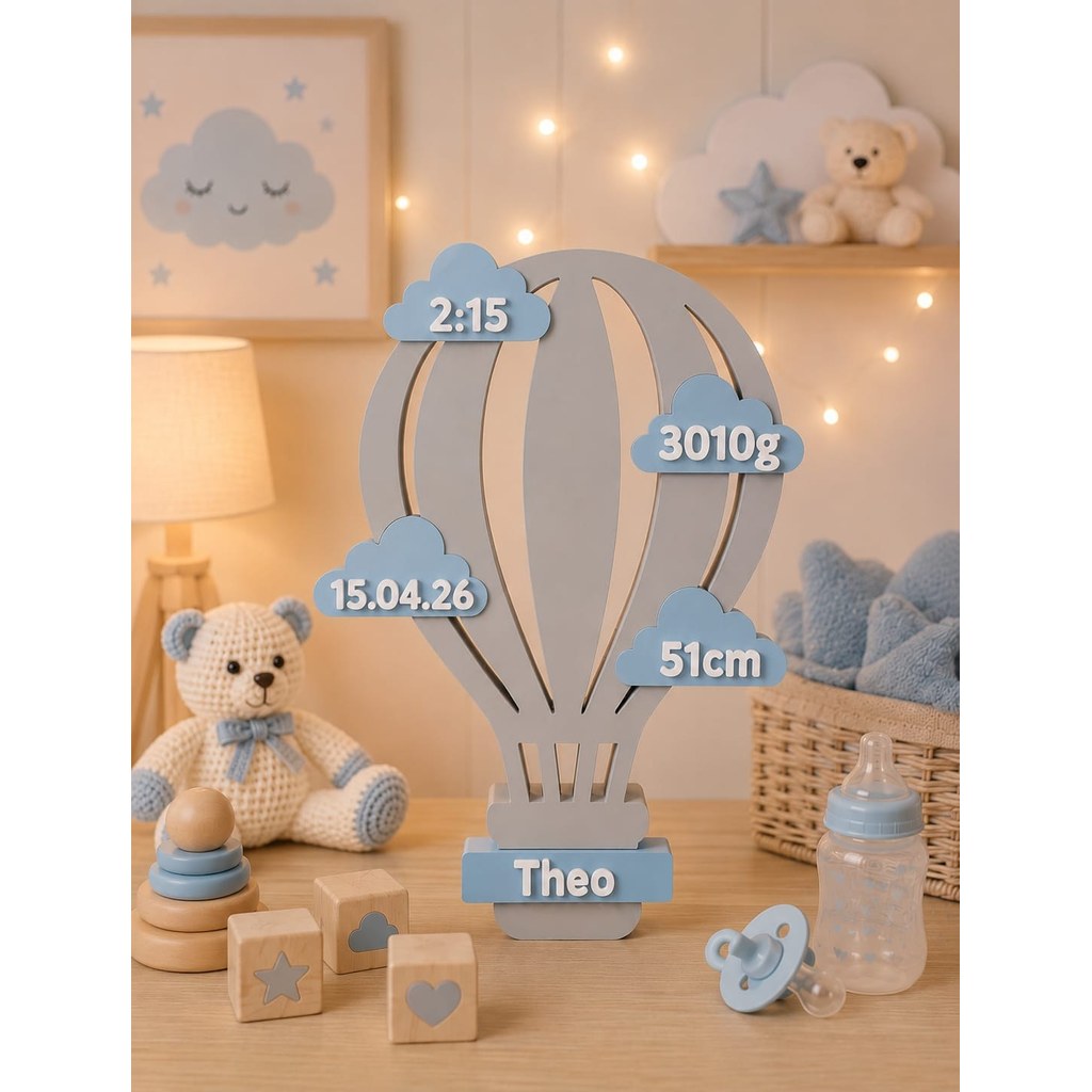 Enfeite Balão de Ar Quente Personalizado Nascimento Bebê Decoração Quarto Maternidade