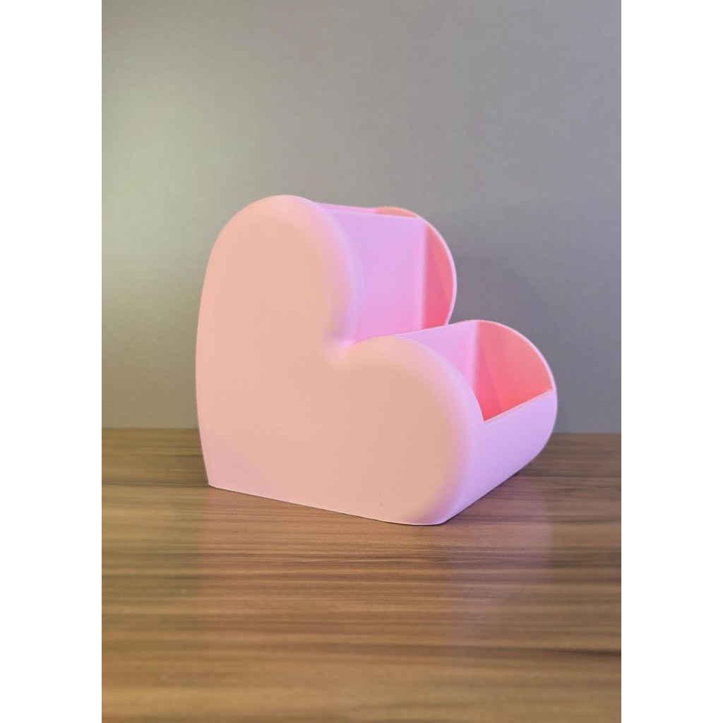 Organizador de Mesa Coração Rosa Porta Pincéis Canetas Maquiagem Escritório Decoração
