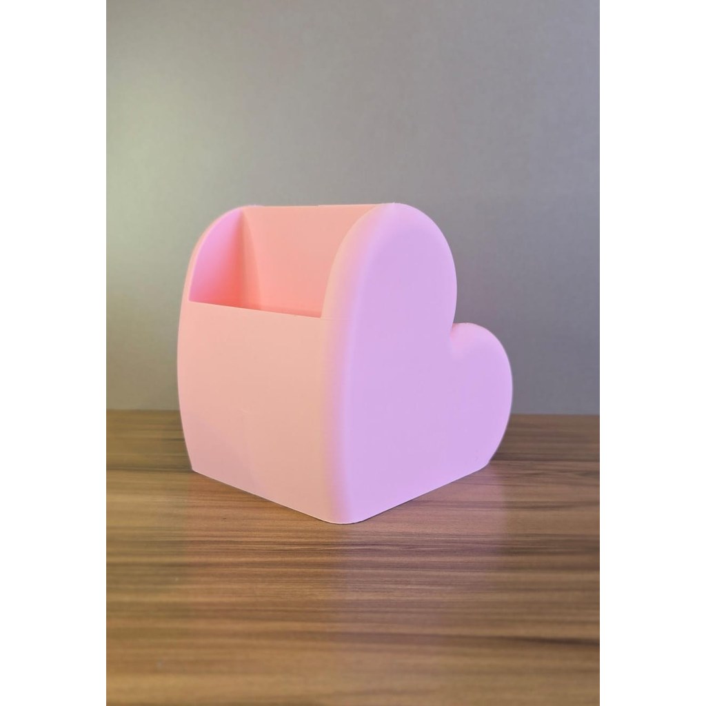 Organizador de Mesa Coração Rosa Porta Pincéis Canetas Maquiagem Escritório Decoração