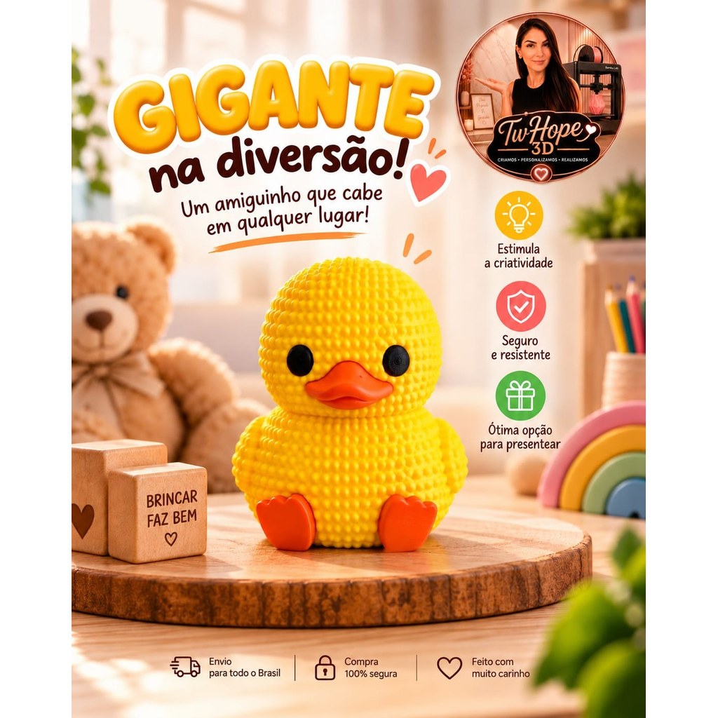 Patinho Amarelo Texturizado em Impressão 3D Brinquedo Decorativo Infantil Criativo