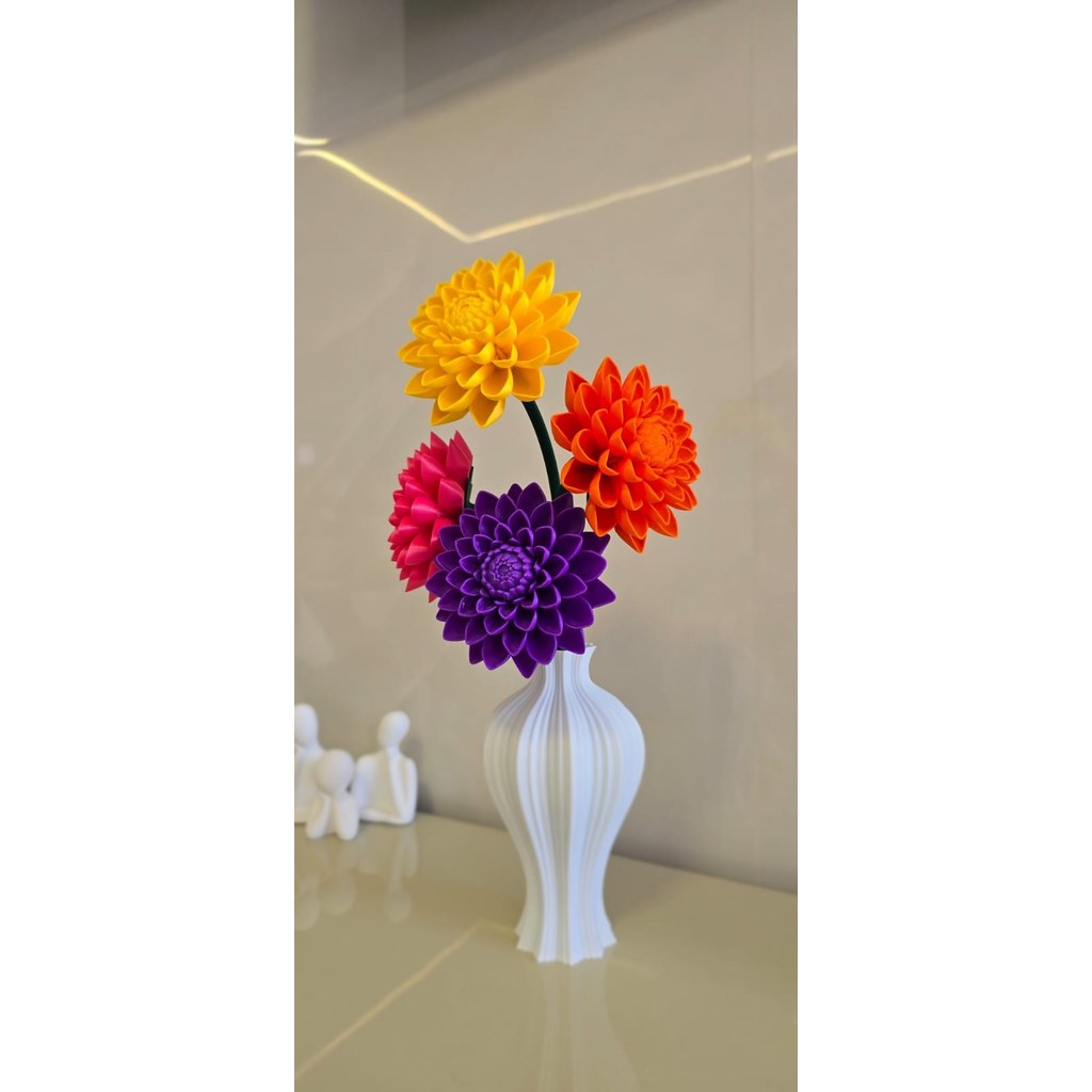 Vaso Decorativo com Flor Dália 3D – Escolha a Cor da Flor e do Vaso