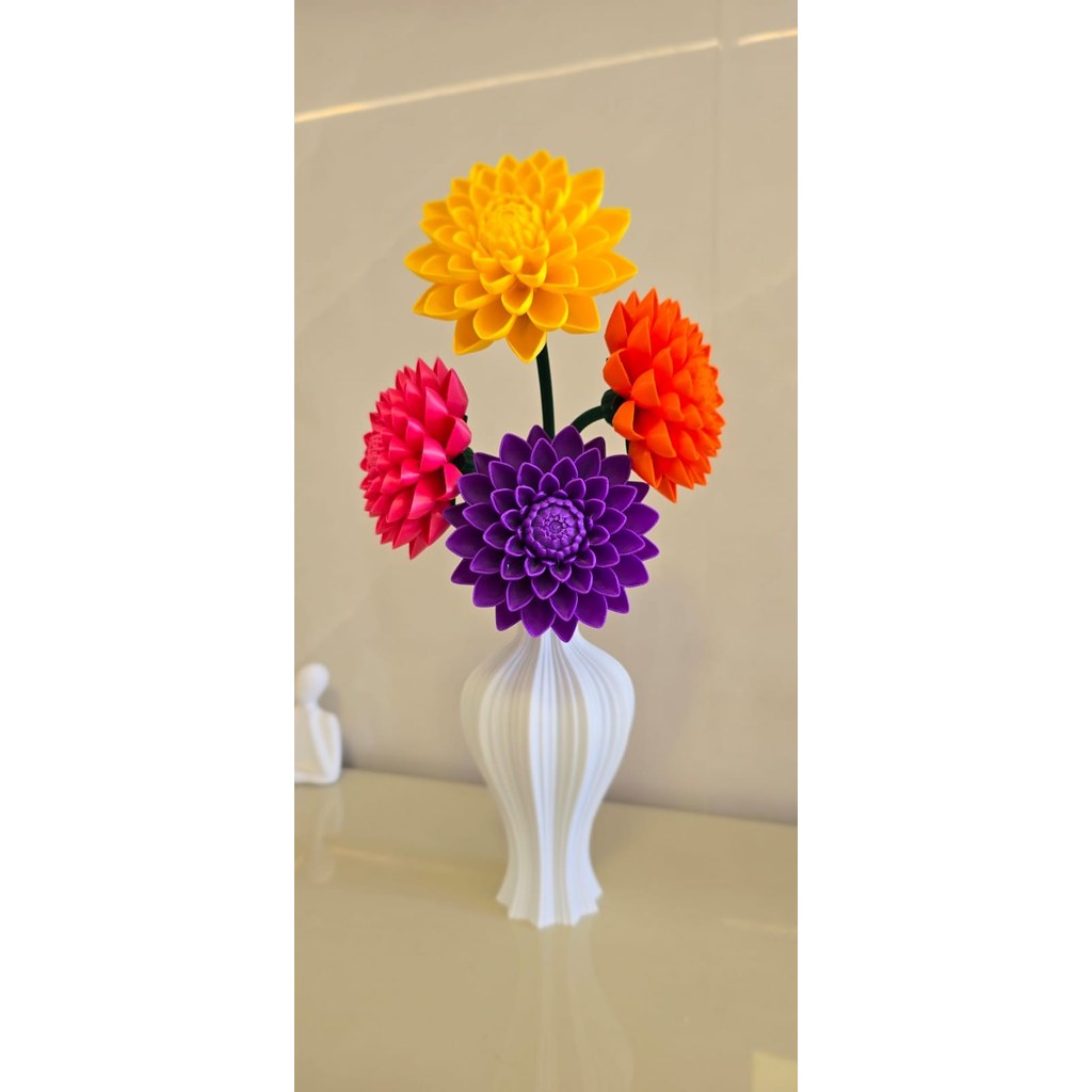 Vaso Decorativo com Flor Dália 3D – Escolha a Cor da Flor e do Vaso