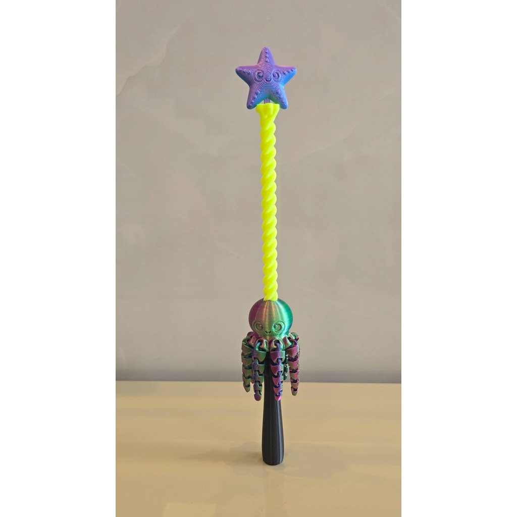 Varinha Giratória 3D com Polvo Articulado Estrela Brinquedo Sensorial Criativo