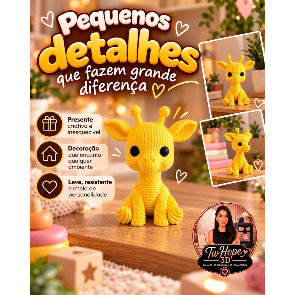 Miniatura Girafa Fofa Texturizada em Impressão 3D para Decoração e Coleção Infantil