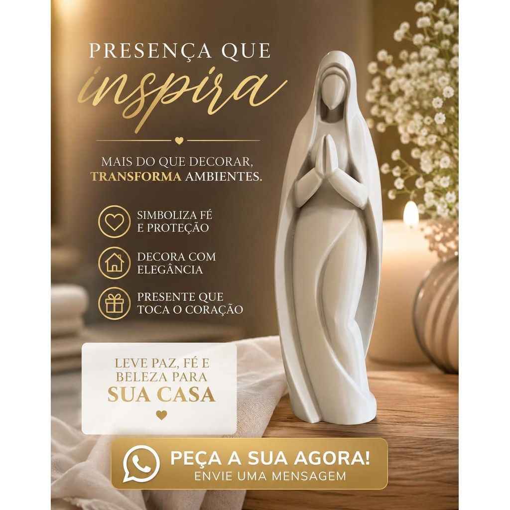 Escultura Nossa Senhora Decorativa Moderna Design Minimalista Estatueta Fé e Proteção