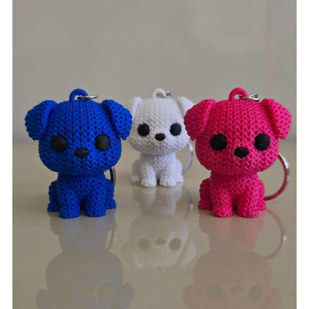 Chaveiro Cachorrinho Fofo Estilo Amigurumi Texturizado em Impressão 3D para Presentear