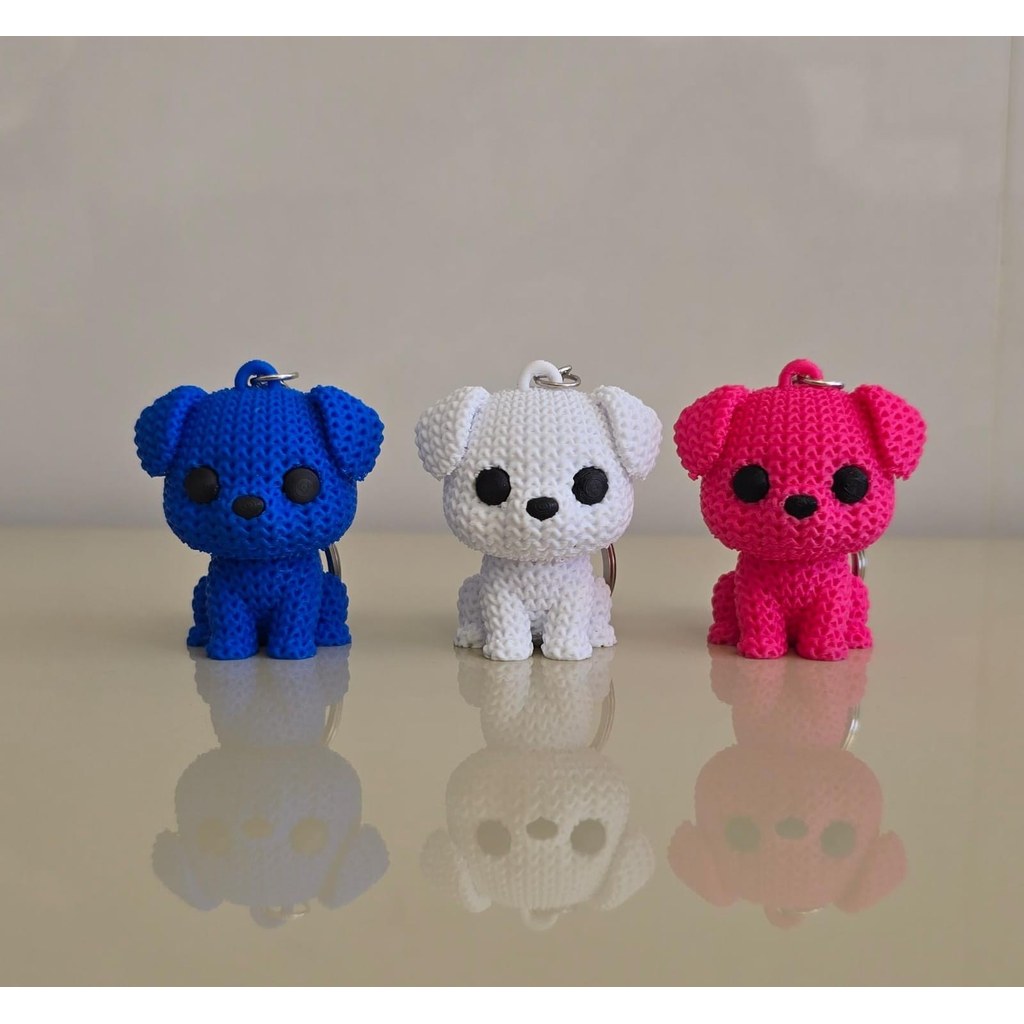 Chaveiro Cachorrinho Fofo Estilo Amigurumi Texturizado em Impressão 3D para Presentear