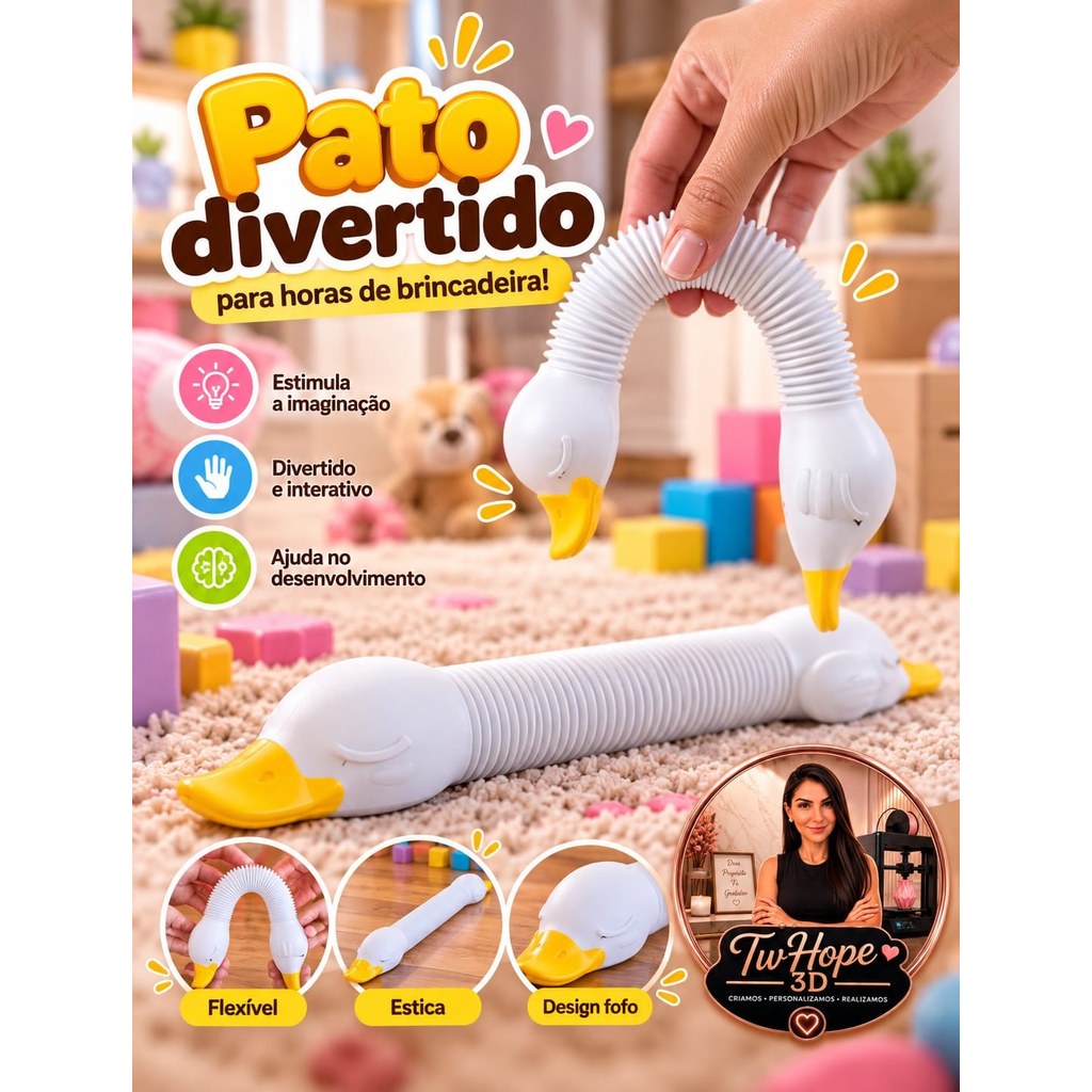 Brinquedo Pato Articulado Flexível em Impressão 3D Design Fofo Interativo Infantil