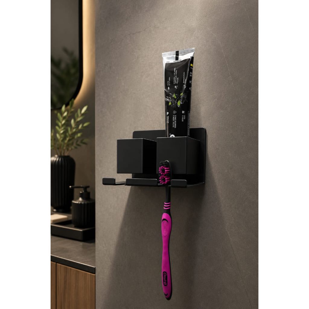 Suporte de Parede para Escova e Pasta de Dente Organizador Banheiro Lavabo Moderno