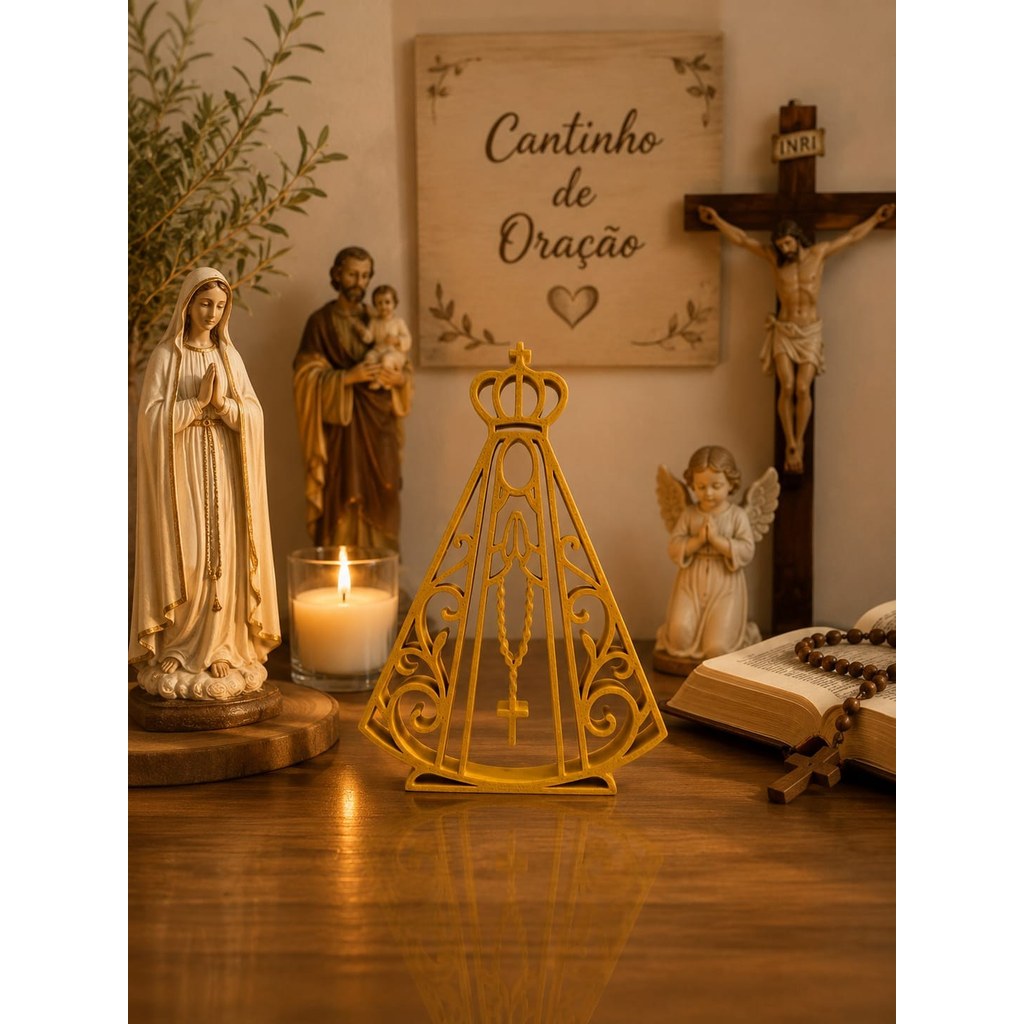 Escultura Nossa Senhora Aparecida Vazada Oração Fé Decoração Religiosa Estilo Moderno
