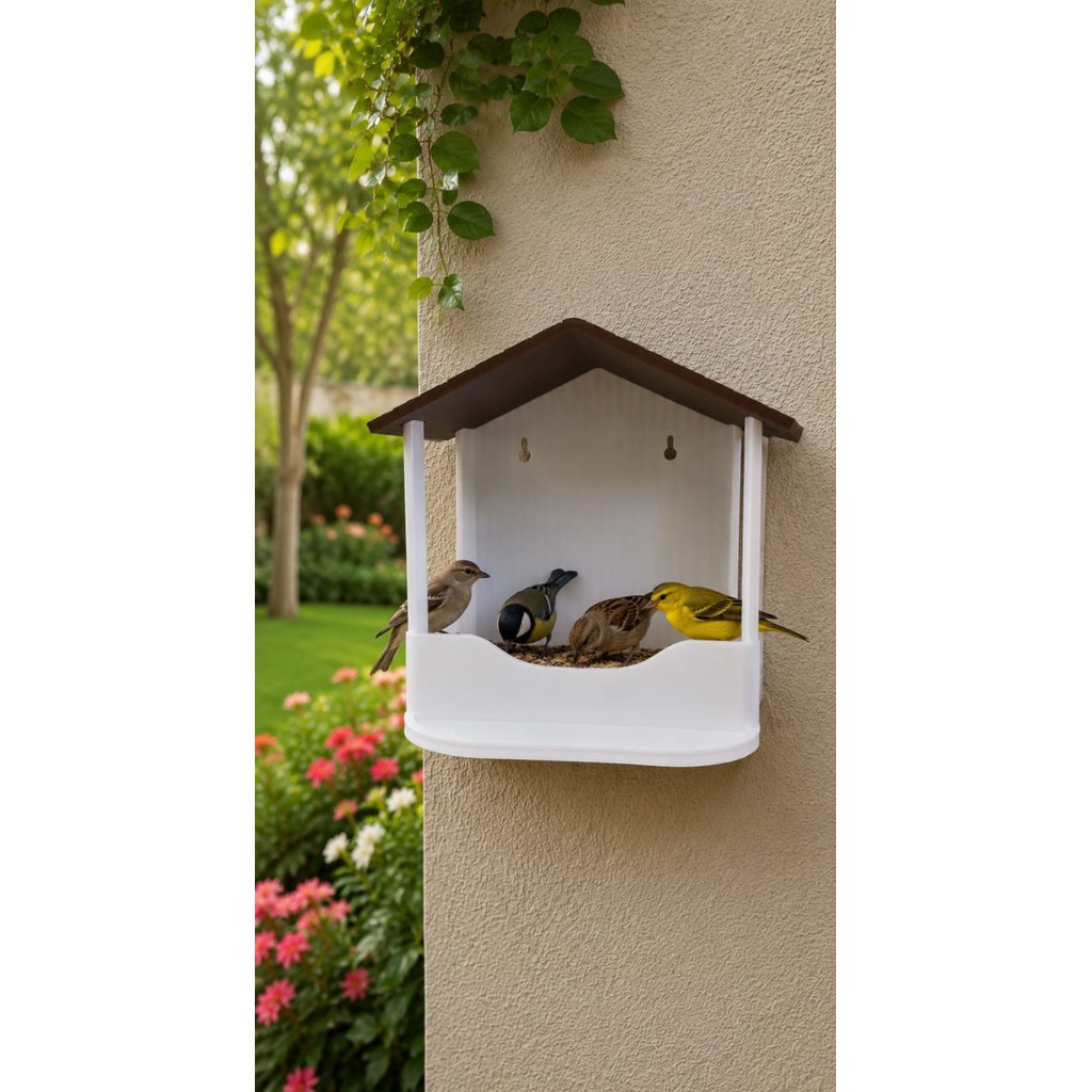 Comedouro para Pássaros Casa Rústica Design Moderno Alimentador de Aves Jardim Varanda