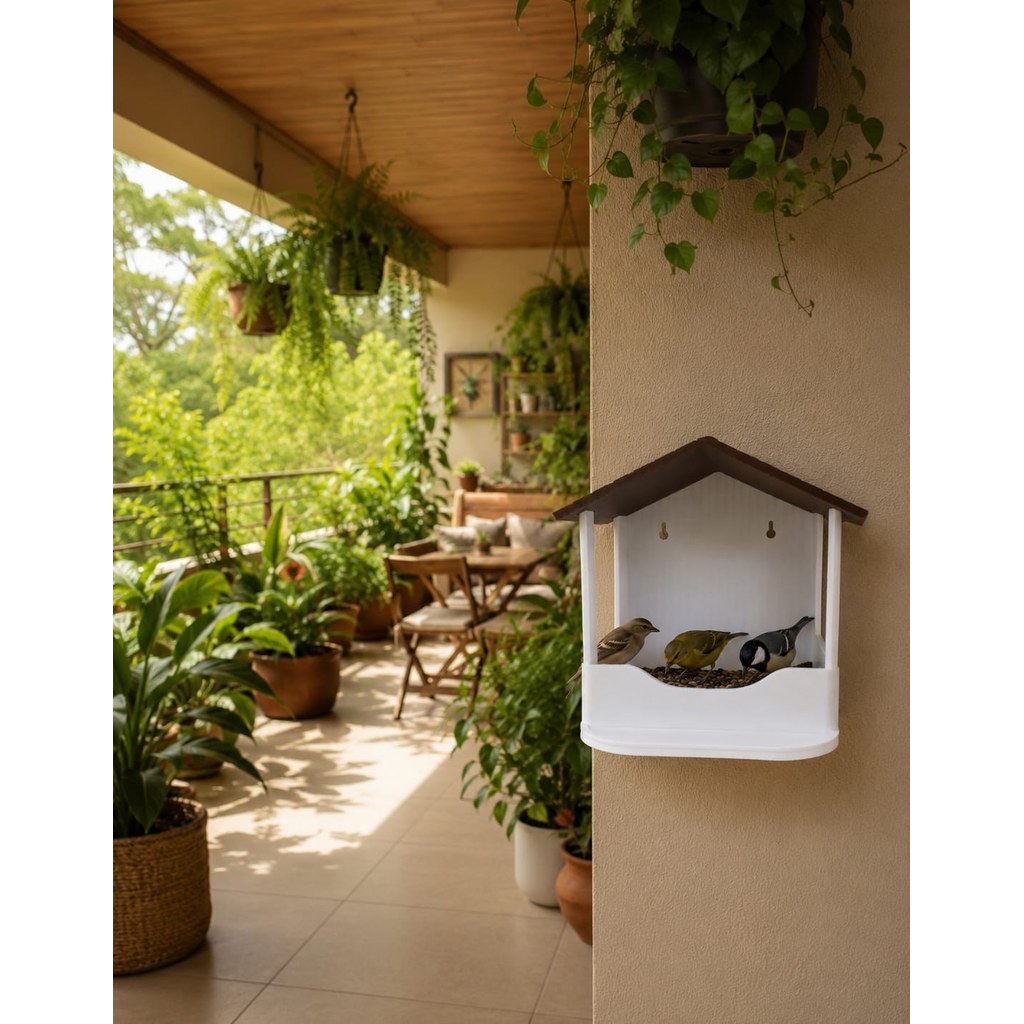 Comedouro para Pássaros Casa Rústica Design Moderno Alimentador de Aves Jardim Varanda