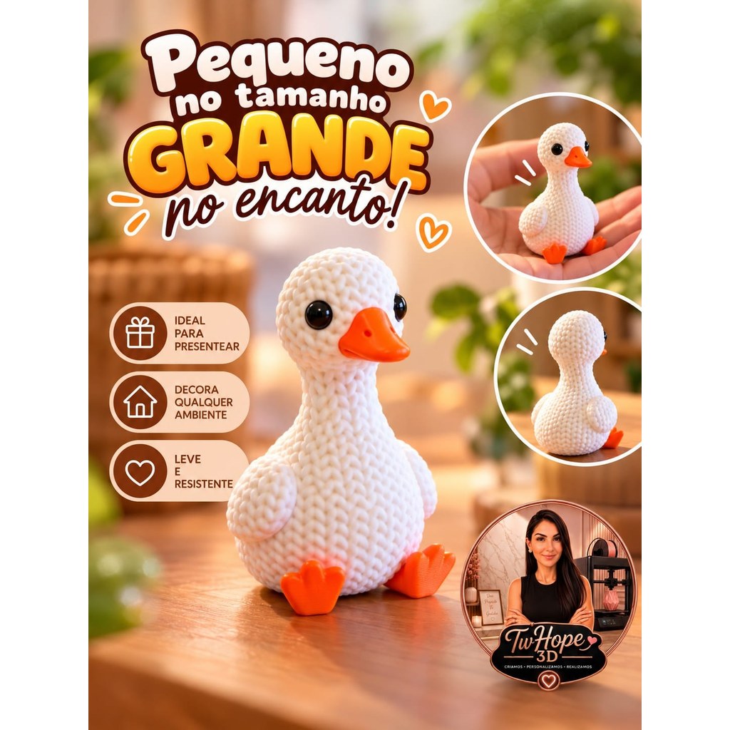Escultura Decorativa Patinho Fofo Textura Tricô em Impressão 3D para Mesa e Estante