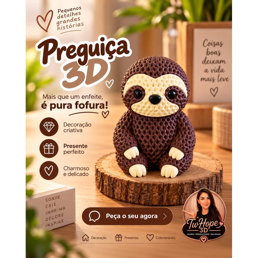 Escultura Decorativa Preguiça 3D Fofa para Quarto Infantil