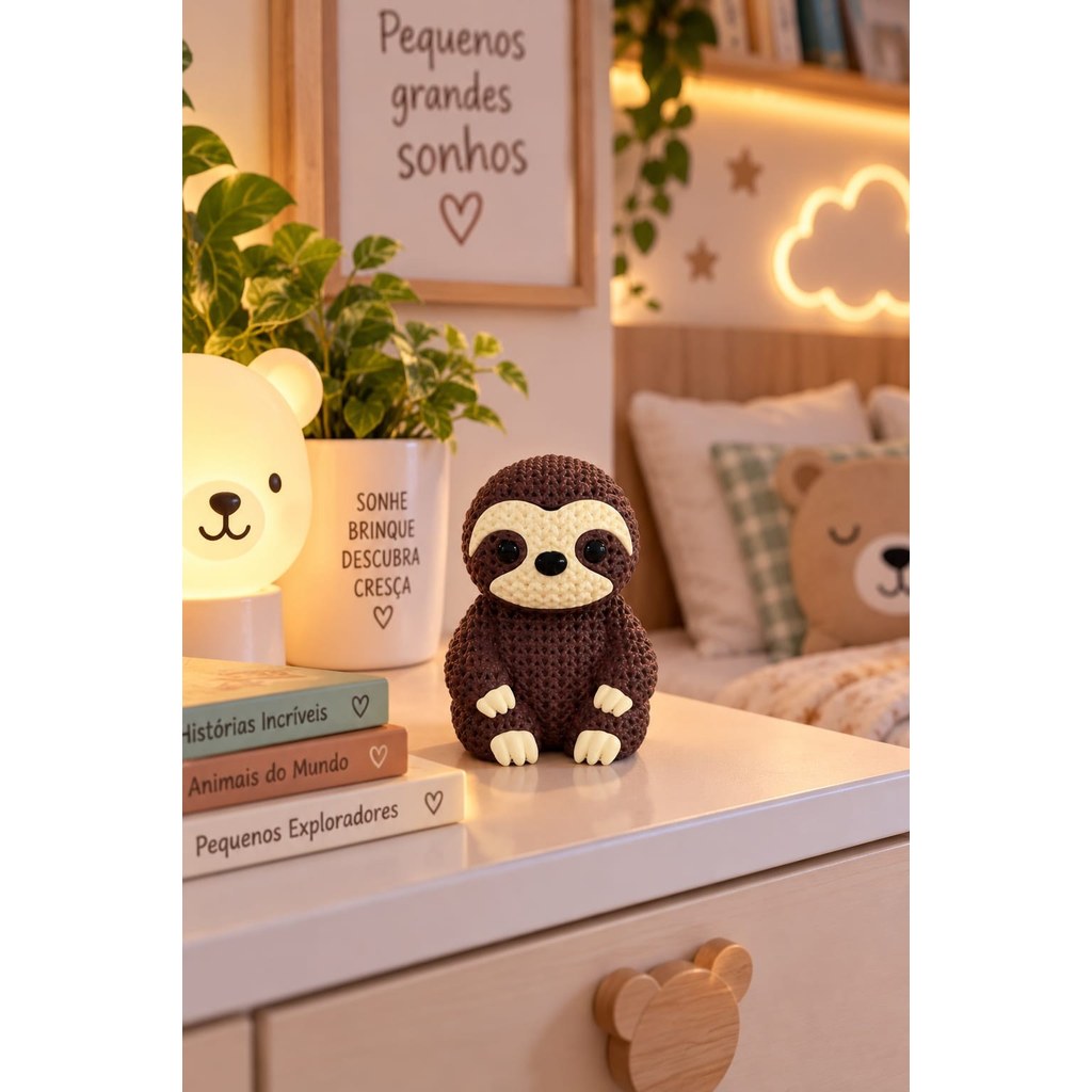 Escultura Decorativa Preguiça 3D Fofa para Quarto Infantil