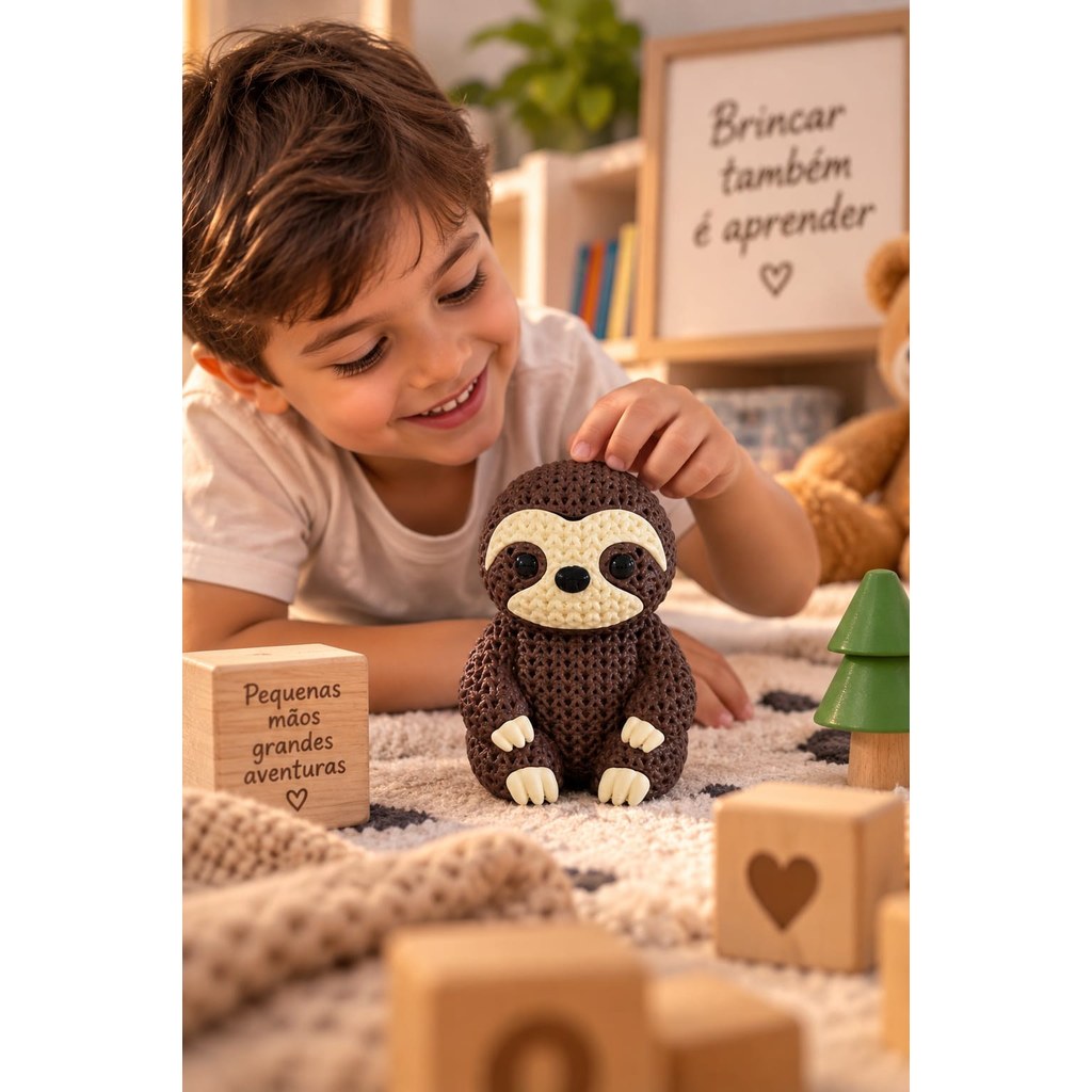 Escultura Decorativa Preguiça 3D Fofa para Quarto Infantil