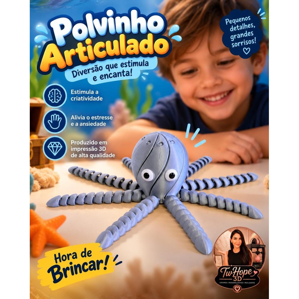 Polvo Articulado Sensorial em Impressão 3D com Tentáculos Flexíveis Brinquedo Fidget