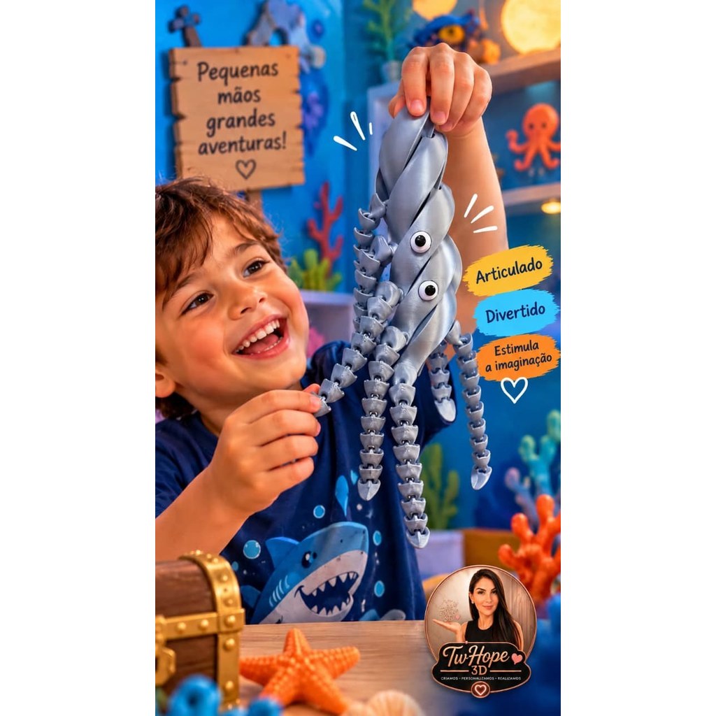 Polvo Articulado Sensorial em Impressão 3D com Tentáculos Flexíveis Brinquedo Fidget